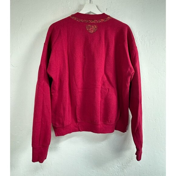 Vintage Fruit Of The Loom Womens Button Cardigan Sweater Red with Floral Accents - Picture 2 of 7